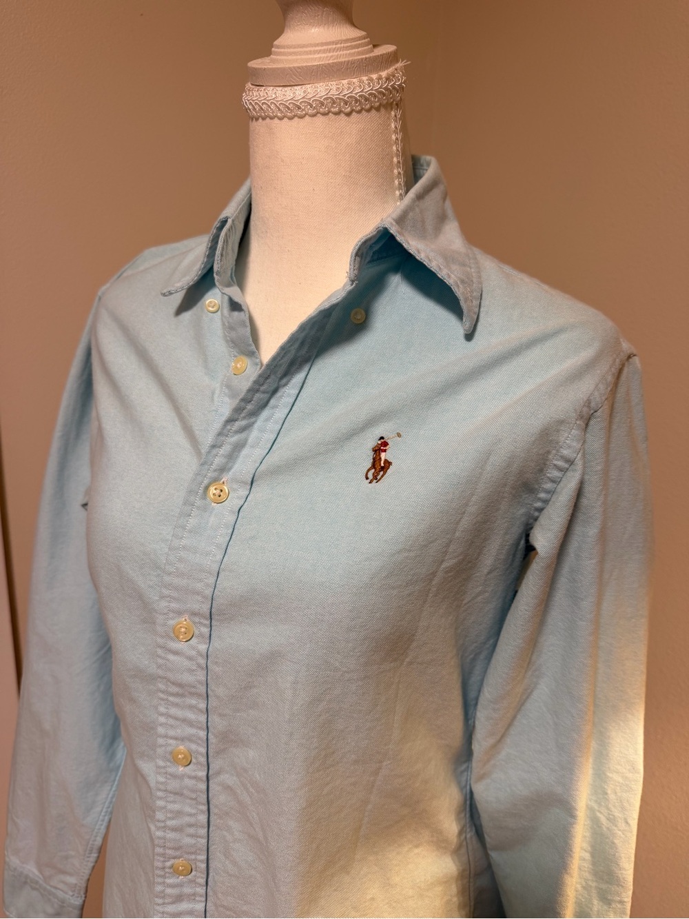 Ralph Lauren Light Blue Classic Button-Down Shirt with Polo Logo Classy Preppy